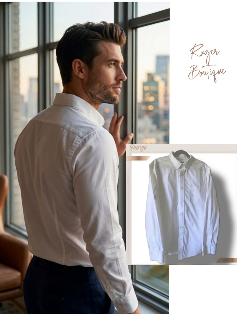 🌿George Classic Fit Men's XL White Button Down Long Sleeve Shirt
